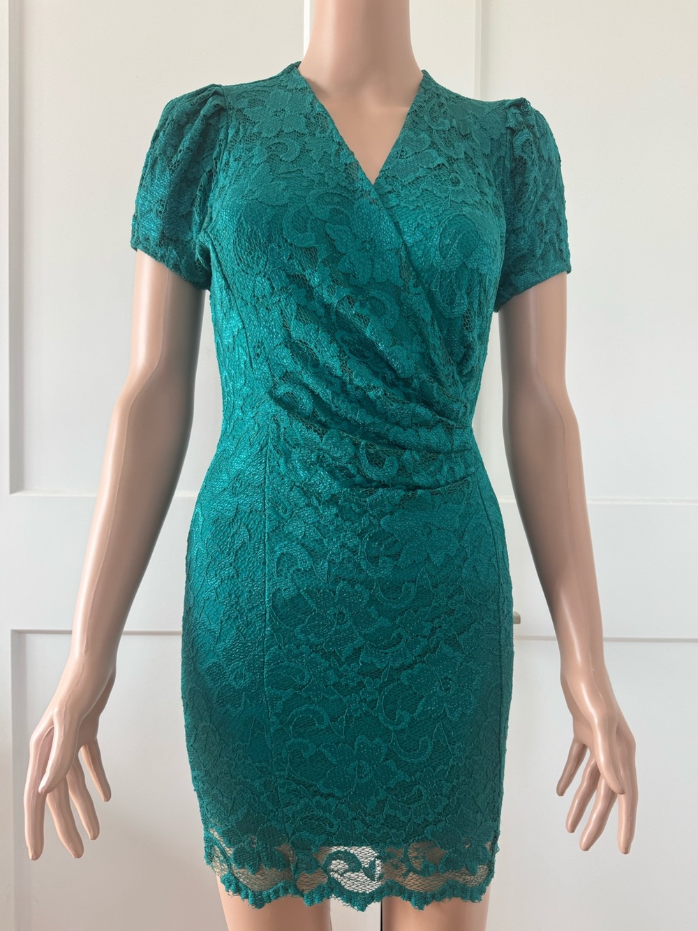 ASOS Teal Green Blue Lace Wrap-Front Short Sleeve Mini Dress 4 XS Small